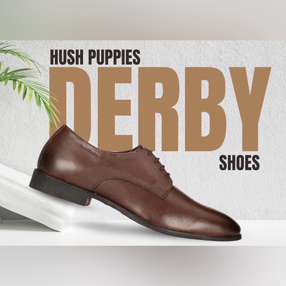 Hush Puppies Derby Leather Formal Men’s Dress shoes. Cushioned insole. Brown 11